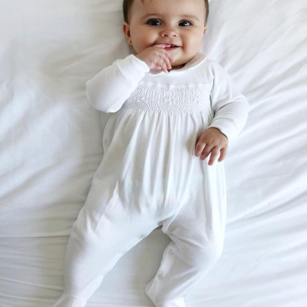 enterizo manga larga con smock blanco algodon pima peruano periquita