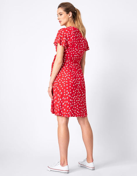 Vestido Seraphine® materno y de lactancia manga corta frente cruzado estampado floreado rojo