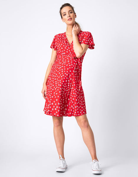 Vestido Seraphine® materno y de lactancia manga corta frente cruzado estampado floreado rojo