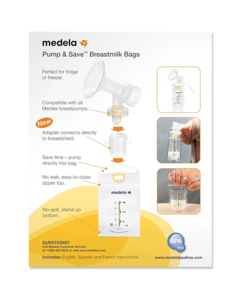Bolsas de extracción y almacenaje Pump & Save Medela 20 Unidades + 2 adaptadores