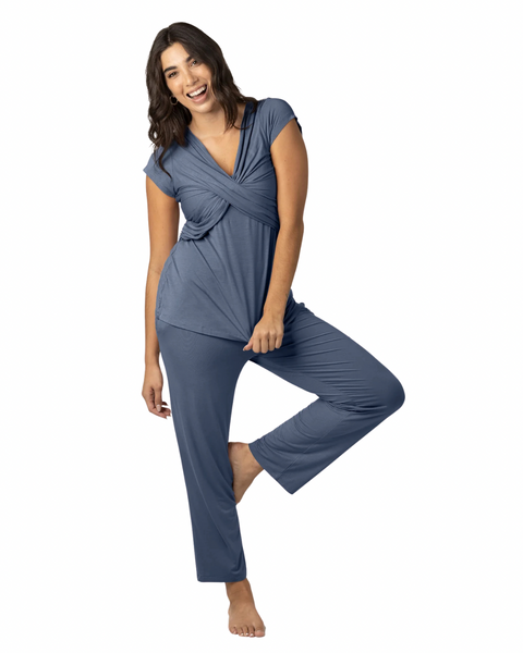 Set de pijama de maternidad y lactancia Davy azul - 9lunasshop.com