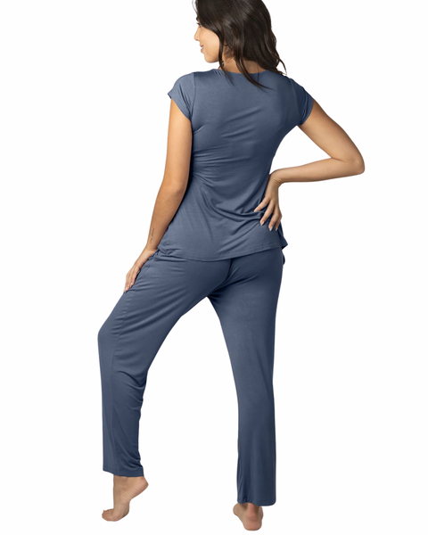 Set de pijama de maternidad y lactancia Davy azul - 9lunasshop.com
