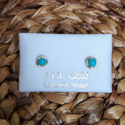 Aretes bolitas de turquesa oro 14kt.