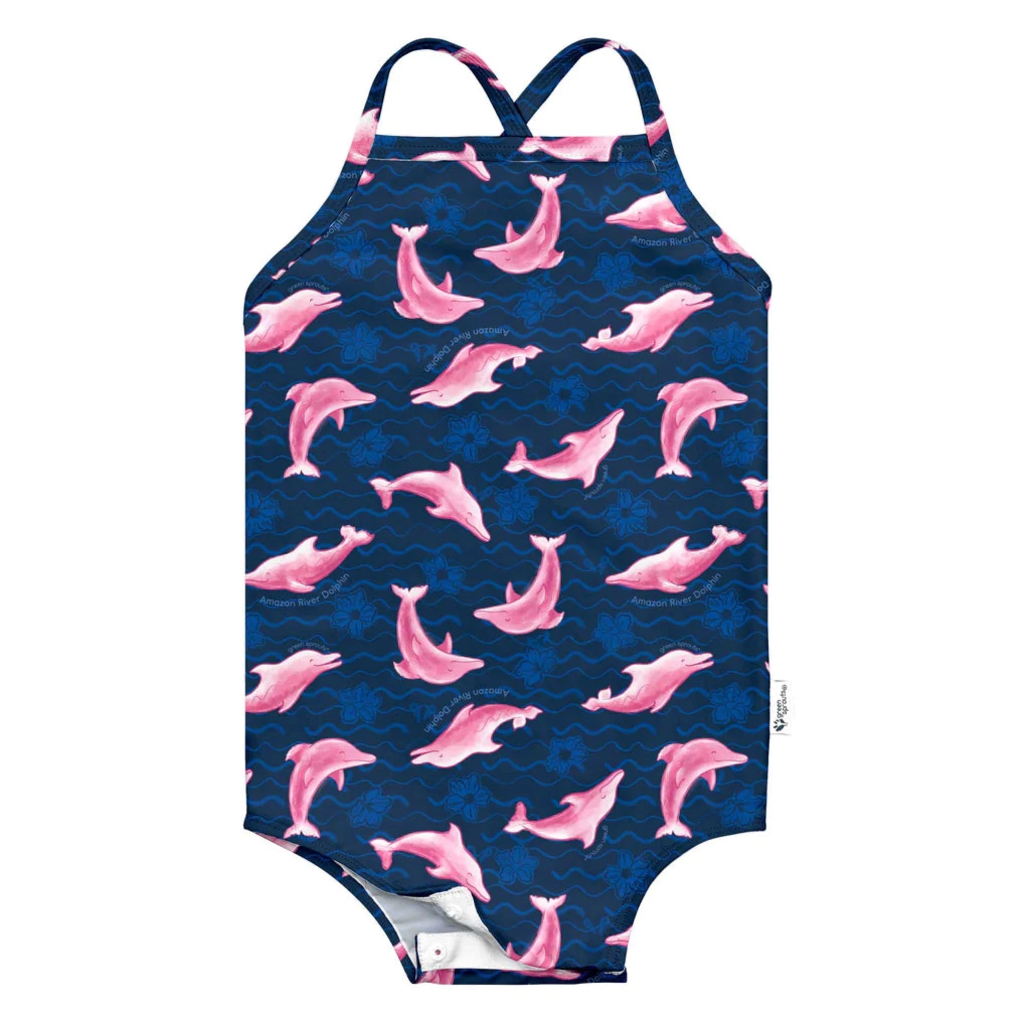 Vestido de baño con botones estampado delfines navy