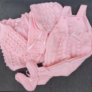 Set enterizo tejido a mano con sueter y gorrito rosado Ropa bebé - Embarazada - Maternidad - Embarazo - 9lunasshop.com