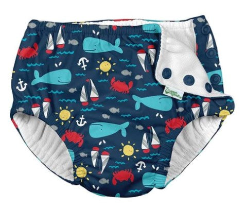 Bañador Pañál reutilizable con botones estampado ballenas navy