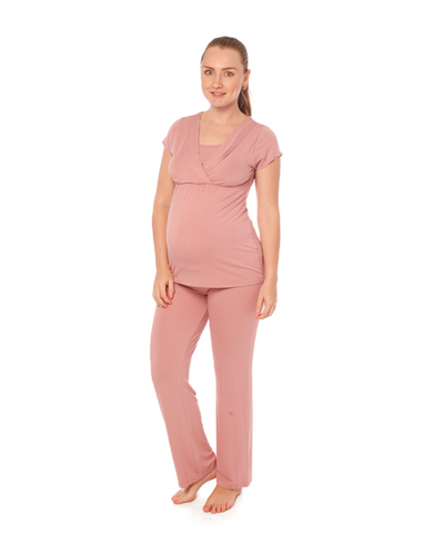 Pijama de lactancia 100% algodón pima rosa - 9lunasshop.com
