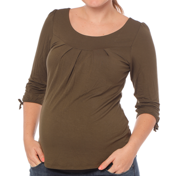 Blusa de maternidad con pliegues y mangas 3/4 verde - 9lunasshop.com