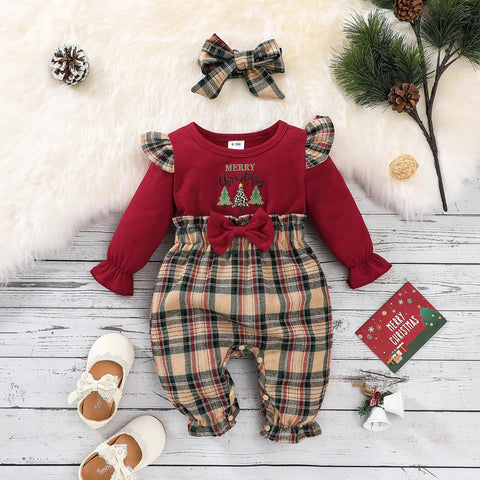 Pijama navideña de bebé estampado cuadritos y arbolitos