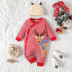 Pijama navideña de bebé estampado rayas rojas y reno