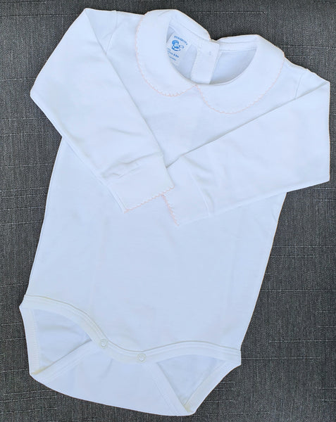 Body algodón pima peruano manga larga con cuello y borde rosado Ropa bebé - Embarazada - Maternidad - Embarazo - 9lunasshop.com
