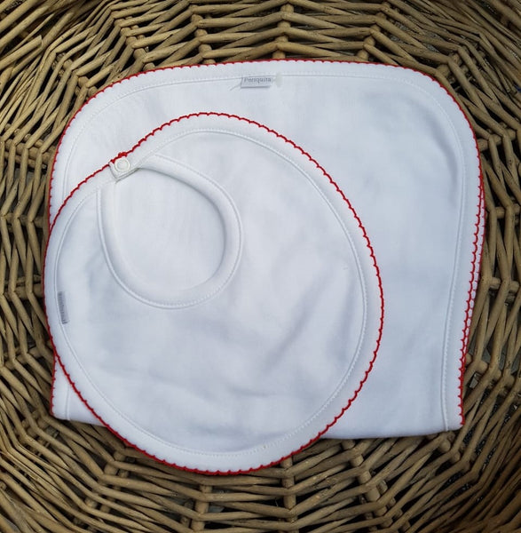Babero 100% algodón pima peruano borde rojo Baberos - Embarazada - Maternidad - Embarazo - 9lunasshop.com