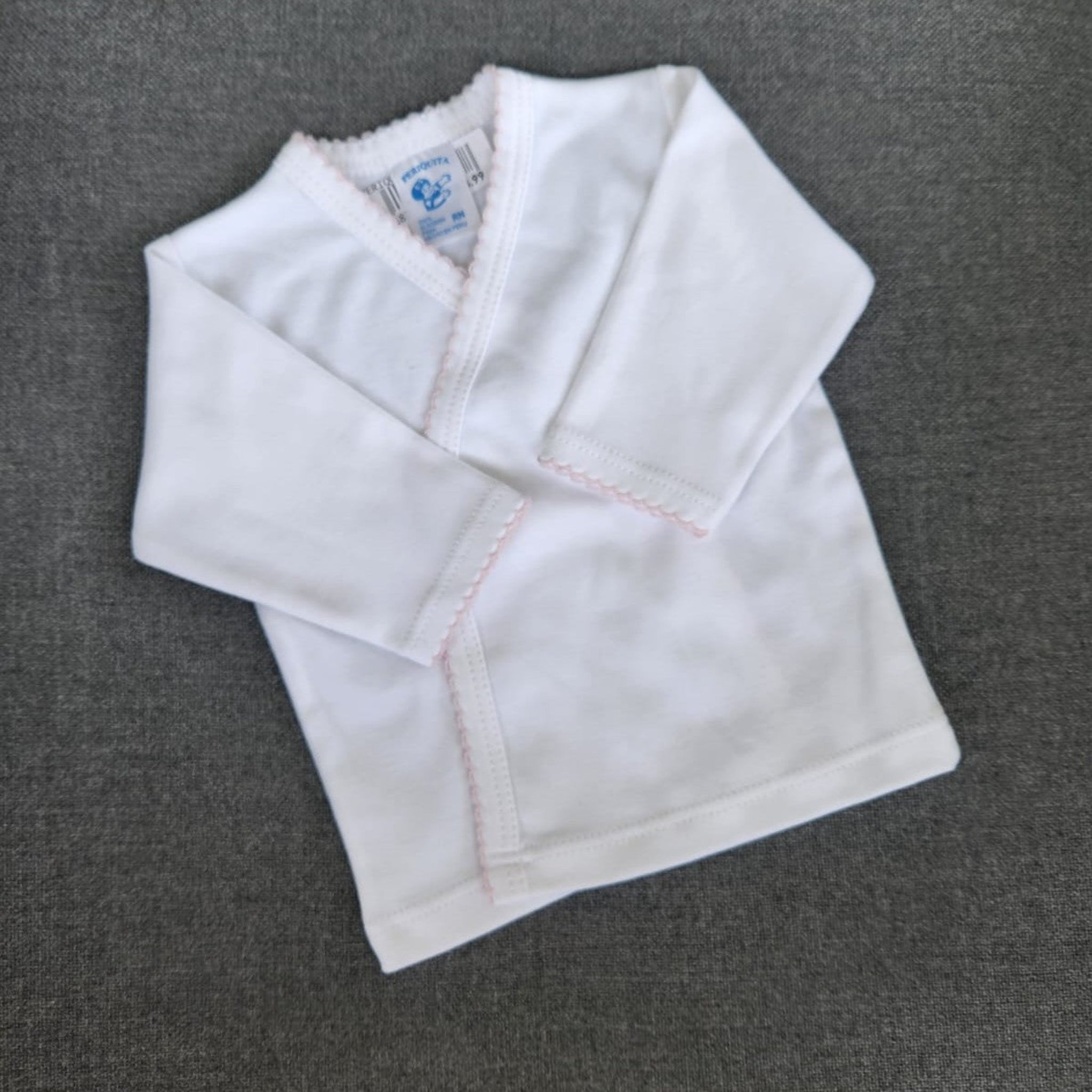 Camiseta algodón pima peruano manga larga con borde rosado