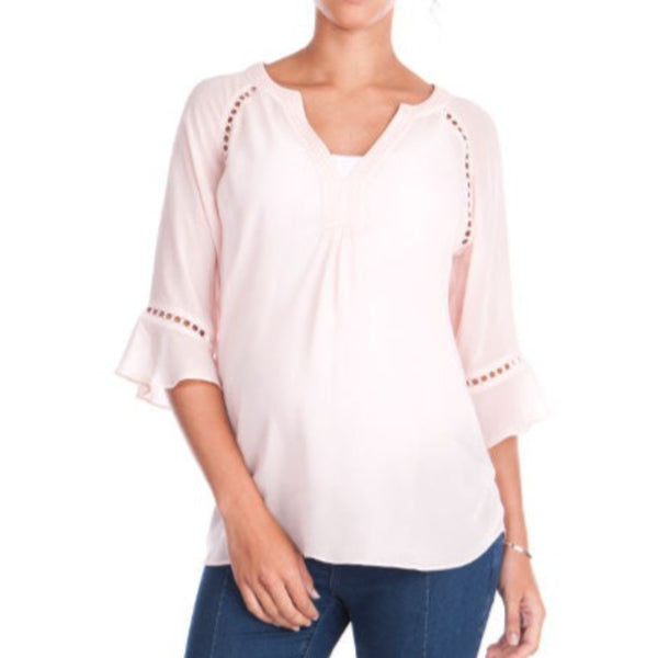 Blusa materna de chifón con mangas 3/4 rosado Blusa - Embarazada - Maternidad - Embarazo - 9lunasshop.com