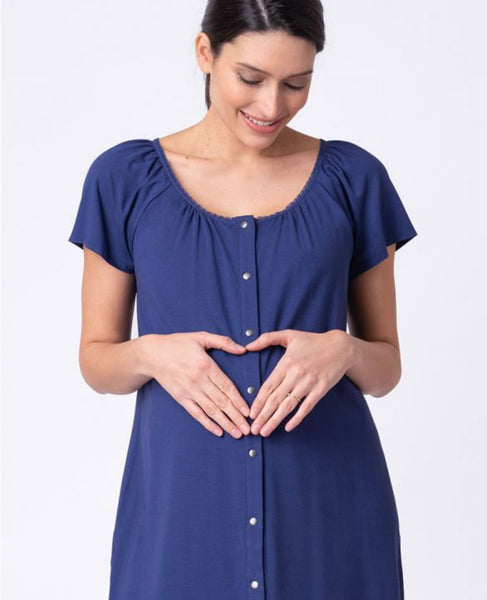 Camisola Seraphine® manga corta con botones frontales azúl