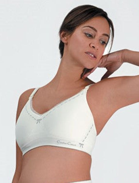 Brasier de lactancia sin aros invisible debajo de la ropa blanco