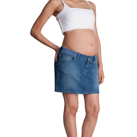 Falda de jean claro por debajo de la barriga Falda - Embarazada - Maternidad - Embarazo - 9lunasshop.com