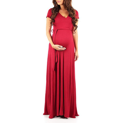 Vestido materno y de lactancia maxi manga corta rojo