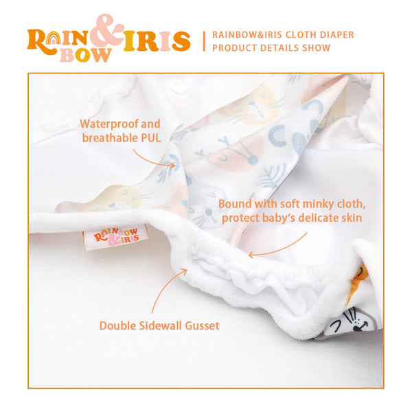 Cobertor para pañal reutilizable estampado animales- Rainbow & Iris®