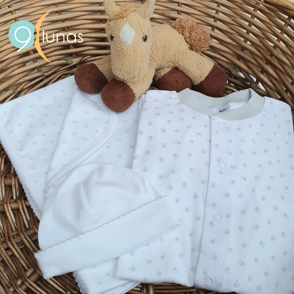 Pijama algodón pima estampado patitas pequeñas gris Ropa bebé - Embarazada - Maternidad - Embarazo - 9lunasshop.com