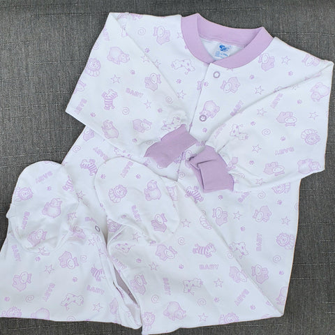 Pijama de bebé estampado animalitos lila talla 6-9 meses Ropa bebé - Embarazada - Maternidad - Embarazo - 9lunasshop.com