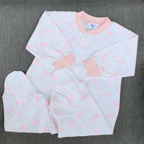 Pijama de bebé estampado animalitos rosados talla 3-6 meses Ropa bebé - Embarazada - Maternidad - Embarazo - 9lunasshop.com