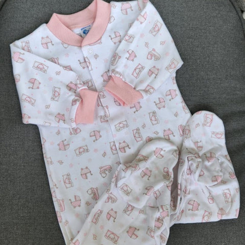 Pijama algodón pima estampado coches y almohadas rosado