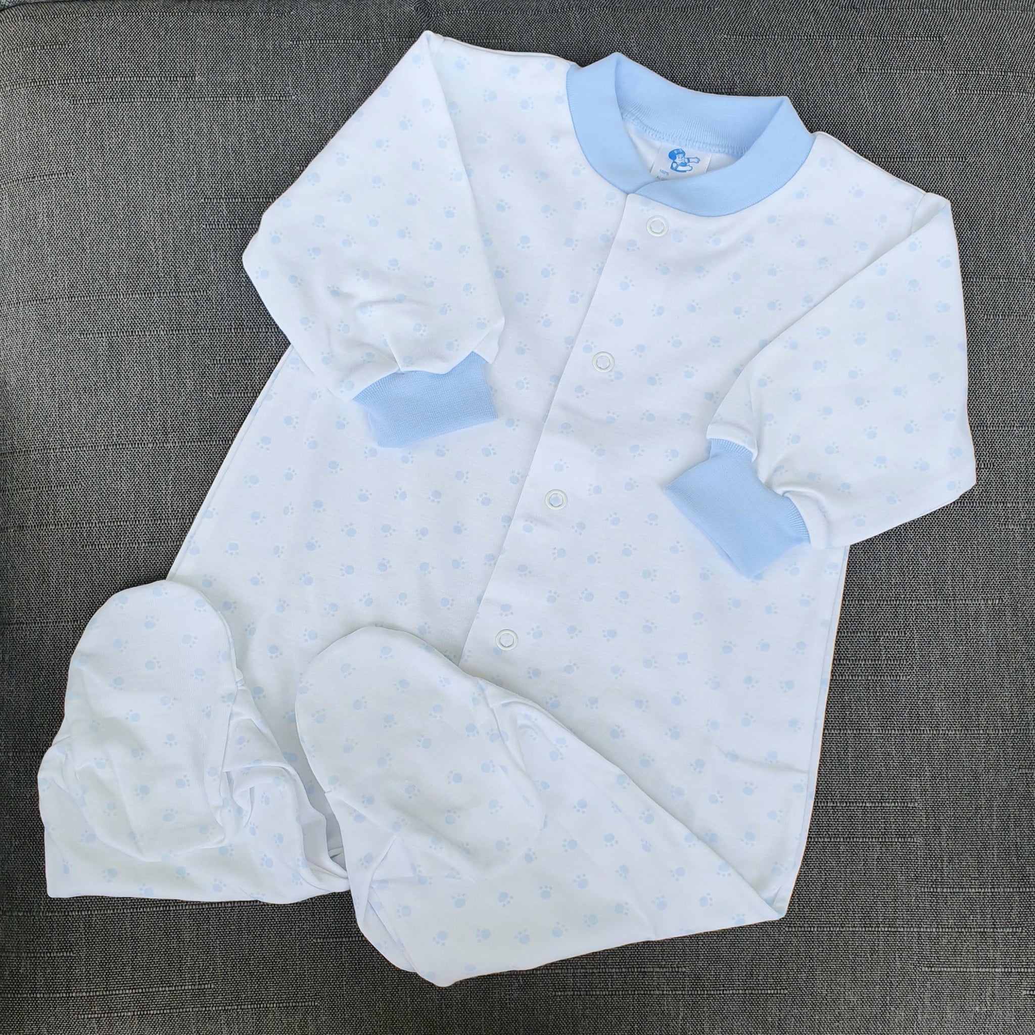 Pijama algodón pima estampado patitas pequeñas celeste Ropa bebé - Embarazada - Maternidad - Embarazo - 9lunasshop.com