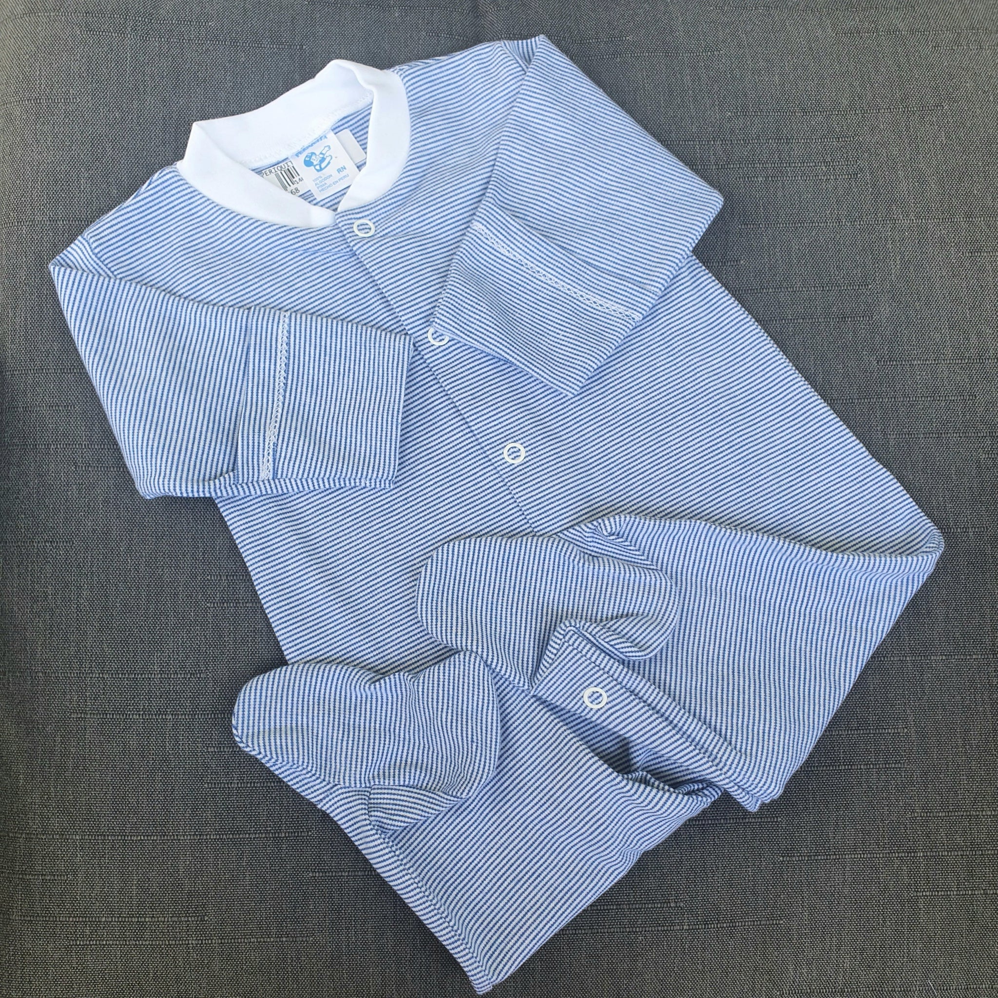 Pijama algodón pima rayas azules y blancas
