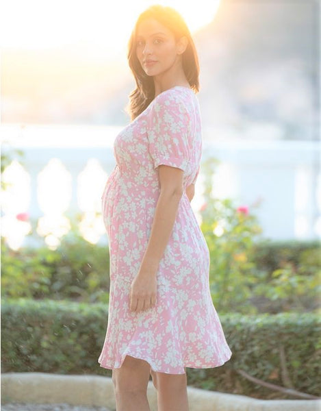 Vestido Seraphine® materno y de lactancia manga corta estampado flores rosado