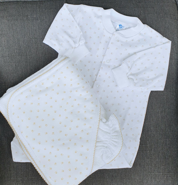 Pijama algodón pima estampado patitas pequeñas beige Ropa bebé - Embarazada - Maternidad - Embarazo - 9lunasshop.com