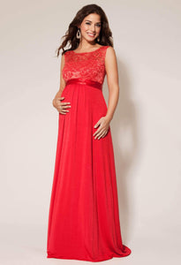 Vestido largo materno con encaje y falda lisa rojo Vestido - Embarazada - Maternidad - Embarazo - 9lunasshop.com